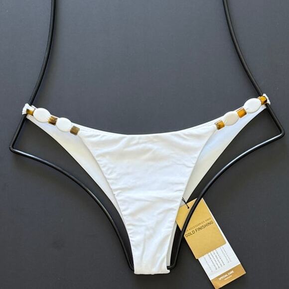 ViX Swimwear DORA Cheeky Bikini Bottom - White - Beaded Detail - Medium - NWT - Picture 1 of 13
